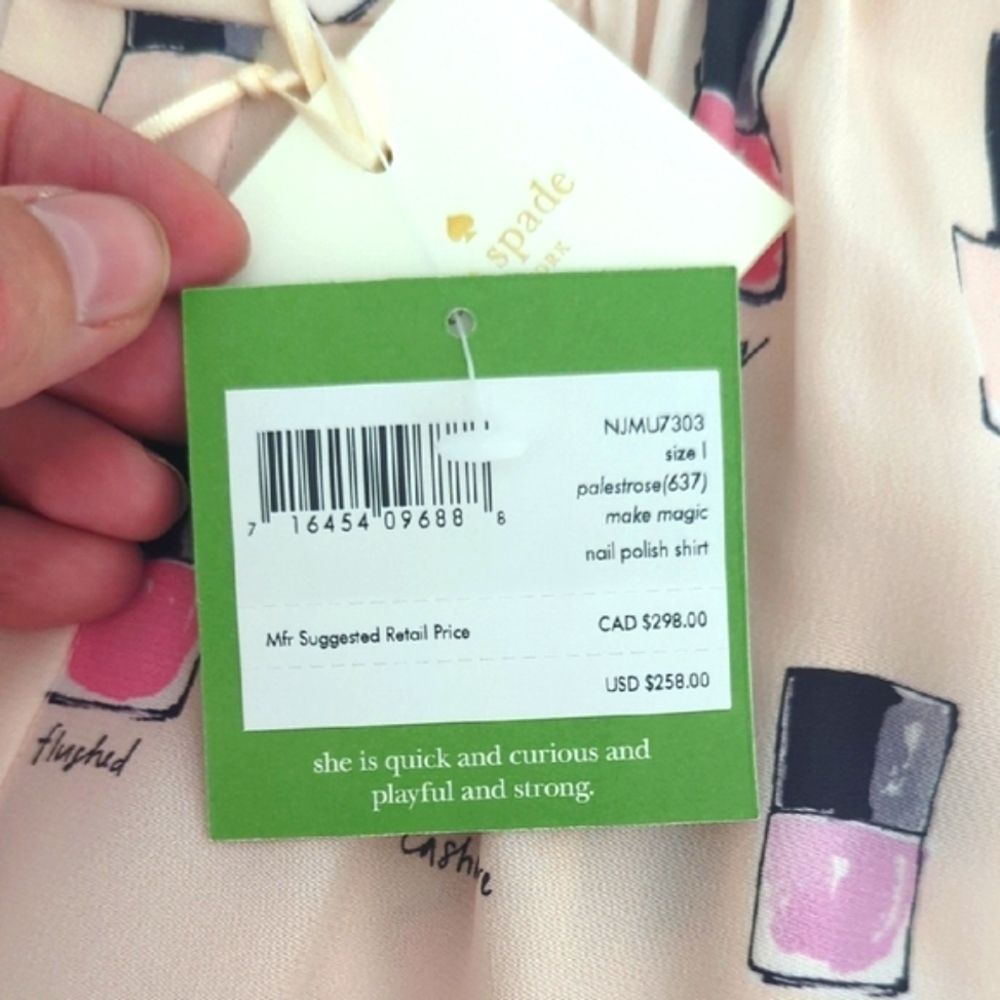 NWT Kate Spade Pink and Purple Nail Polish Print Shirt - Picture 6 of 9